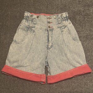 Paris Sport Club RARE VTG Striped & Coral Lined Long Button/Zip Shorts Size 3